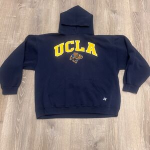Russell Athletic Vtg UCLA Bruins Arch Logo Pullover Hoodie Sweatshirt Men Navy